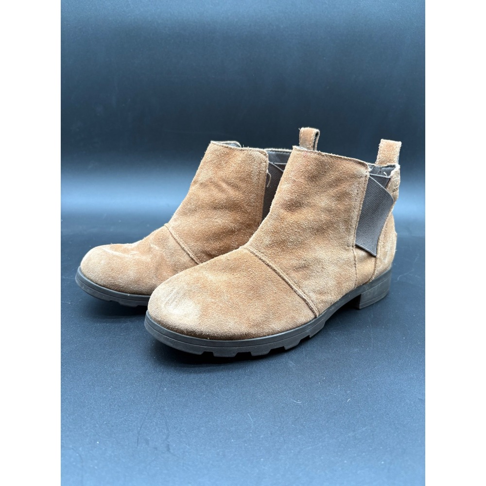 Sorel Girls Suede Waterproof Chelsea Boots Tan Brown Lug Sole Ankle Booties‎ Vtg